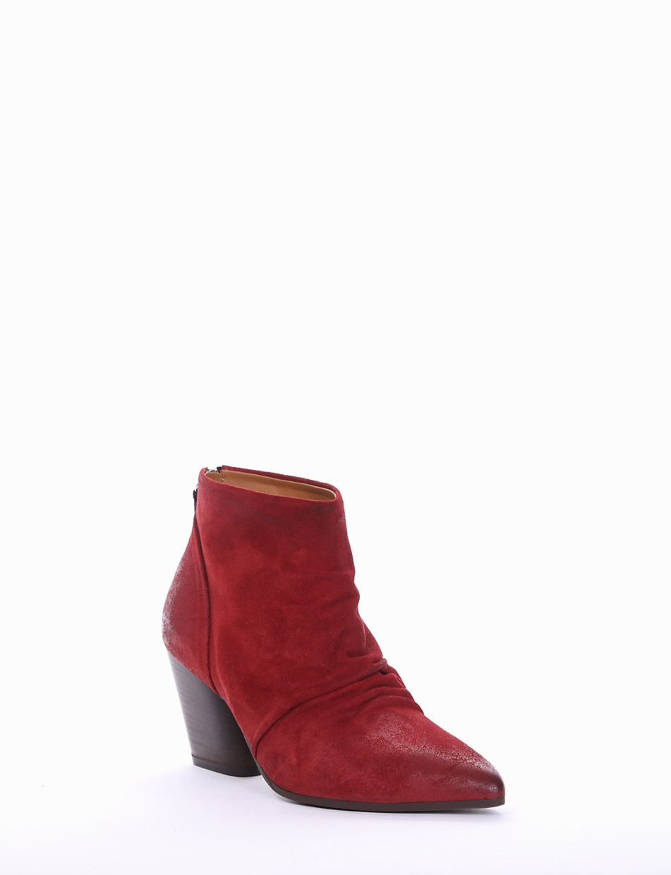 High heel ankle boots heel 7 cm red chamois