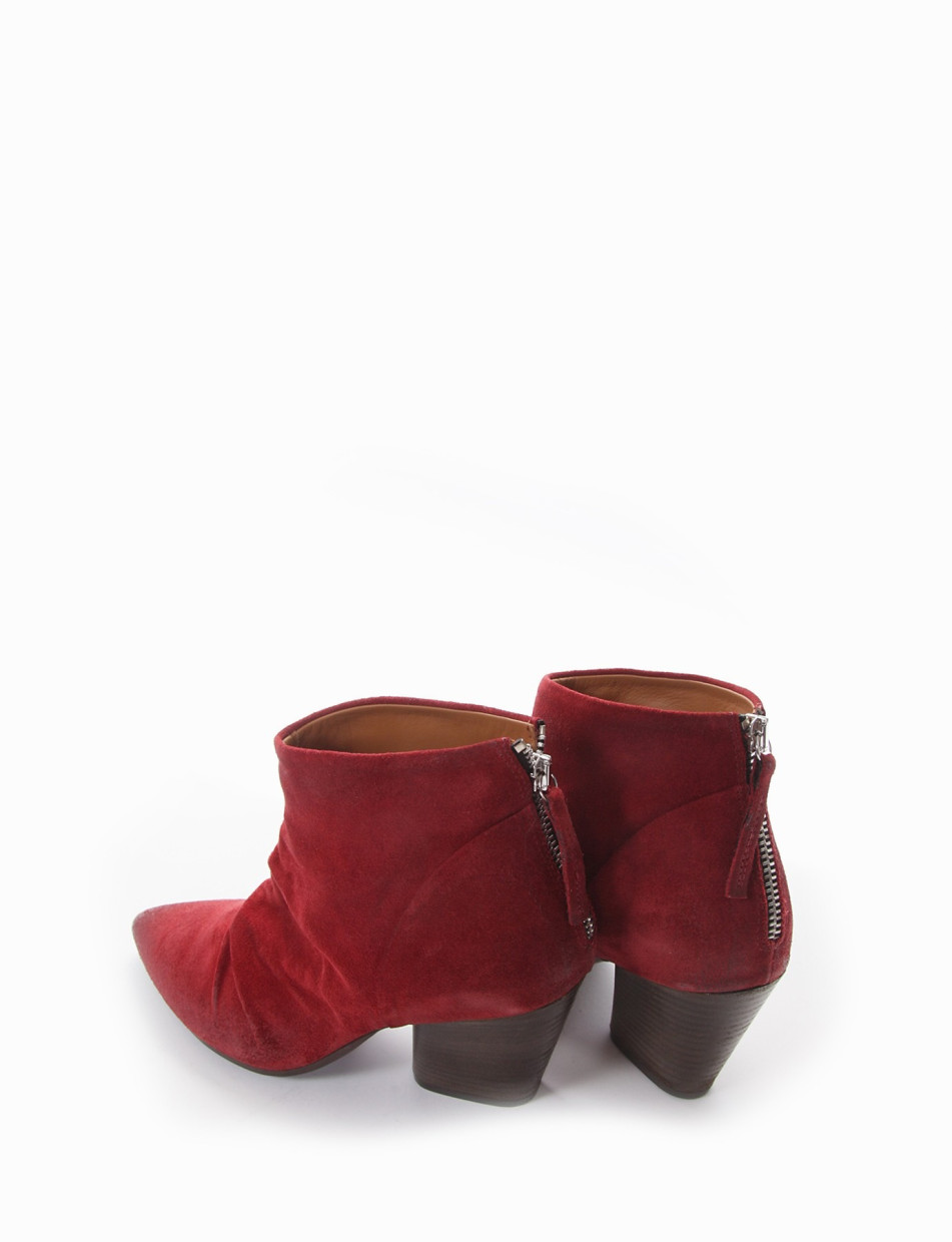 High heel ankle boots heel 7 cm red chamois