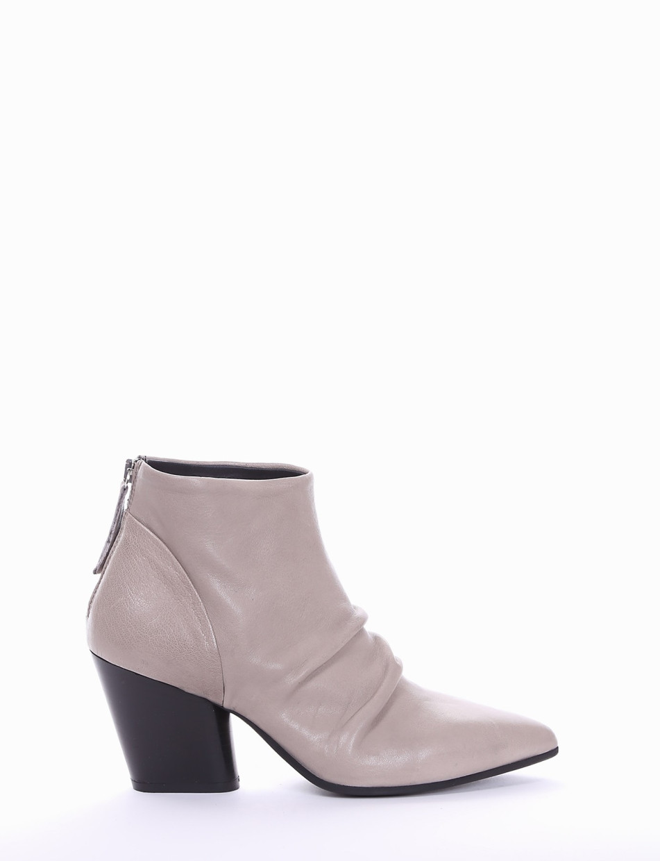 High heel ankle boots heel 7 cm beige leather