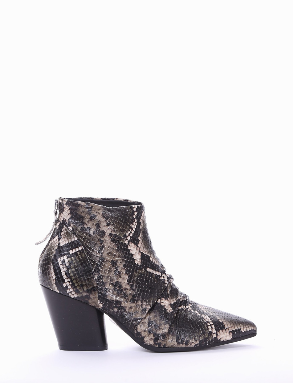 High heel ankle boots heel 7 cm green python