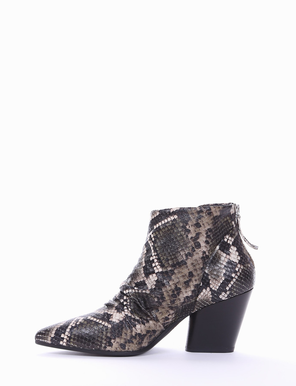 High heel ankle boots heel 7 cm green python