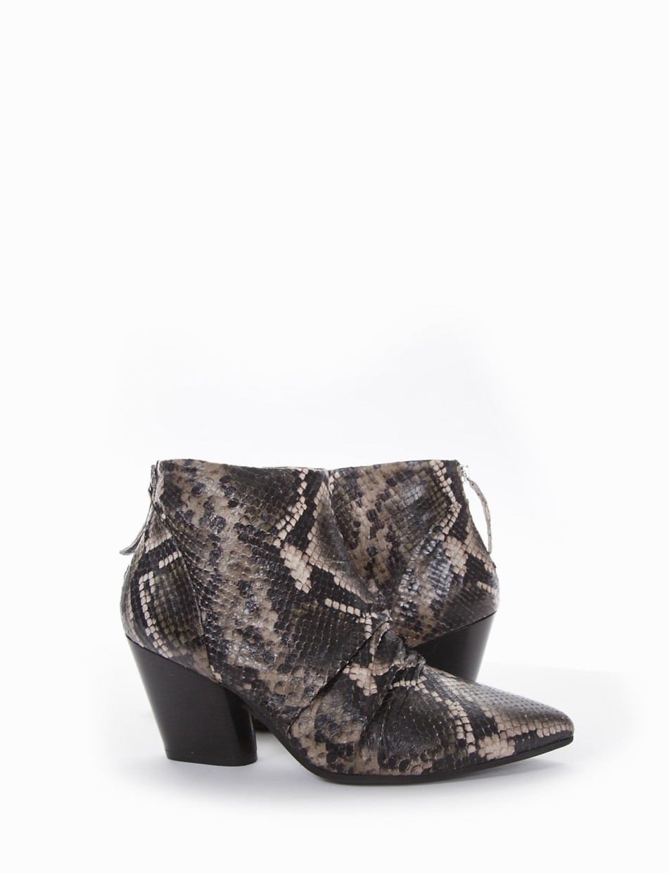 High heel ankle boots heel 7 cm green python