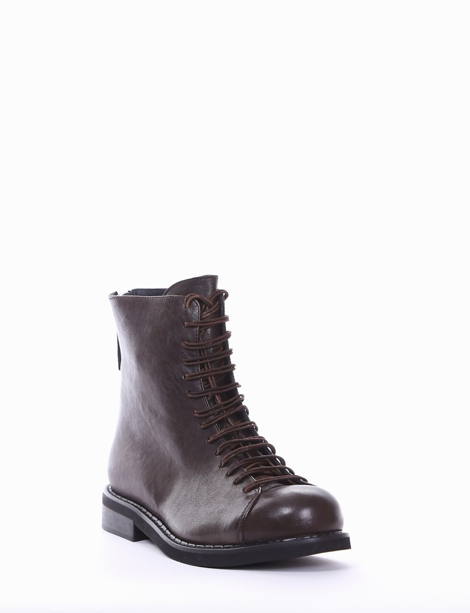 Combat boots heel 2 cm dark brown leather