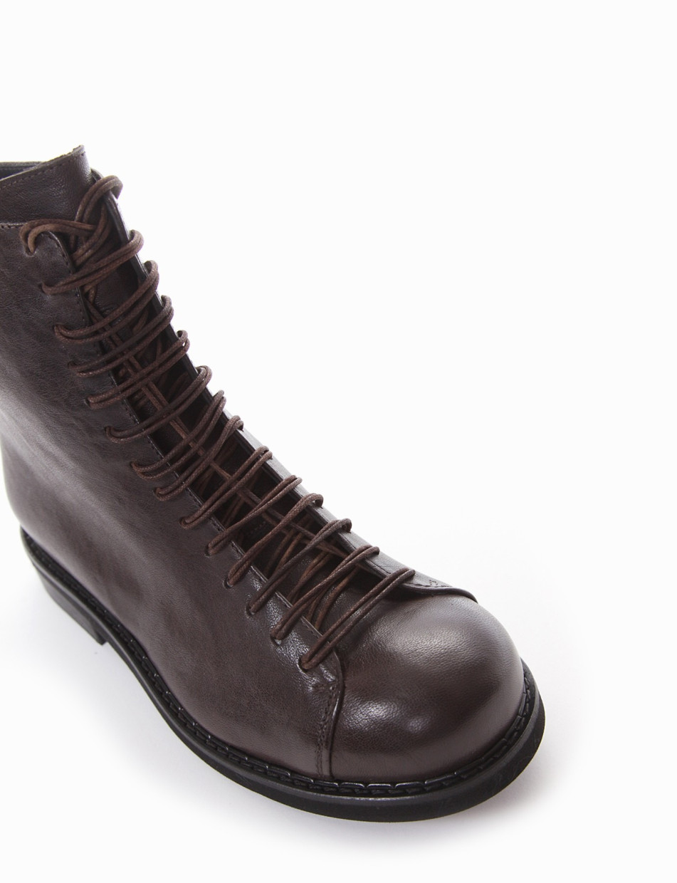 Combat boots heel 2 cm dark brown leather