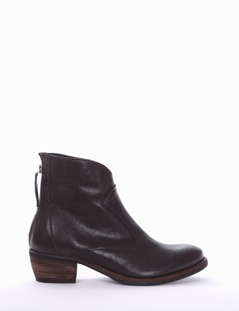 Low heel ankle boots heel 3 cm dark brown leather