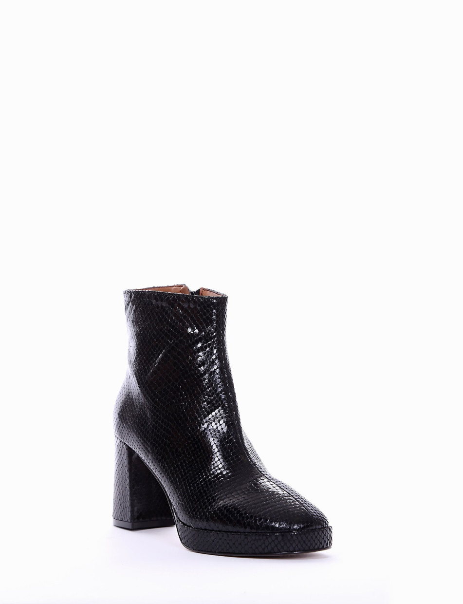 High heel ankle boots heel 8 cm black python