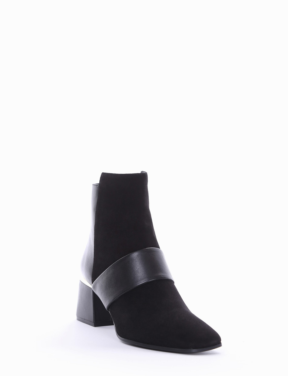 High heel ankle boots heel 5 cm black chamois