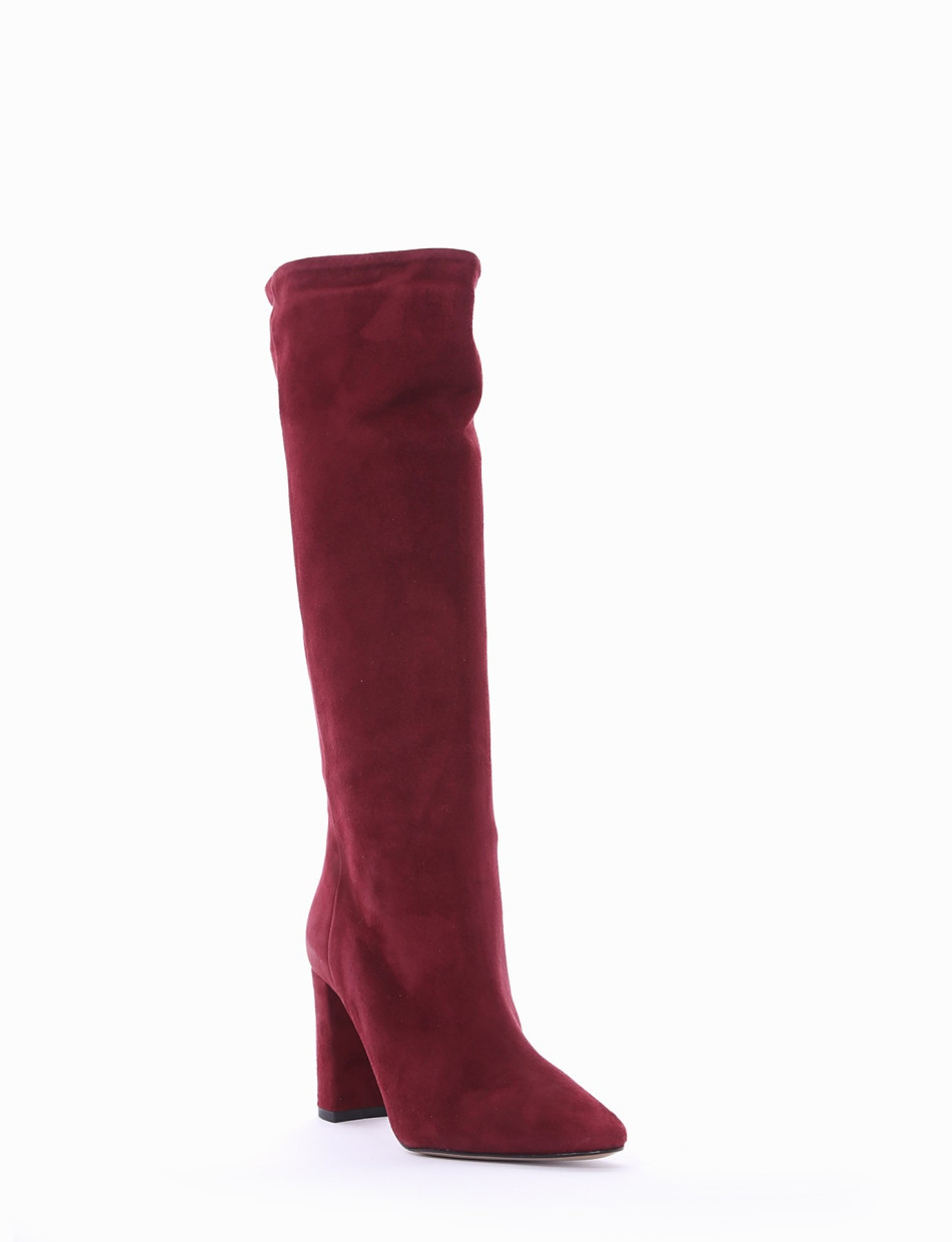 High heel boots heel 9 cm bordeaux chamois