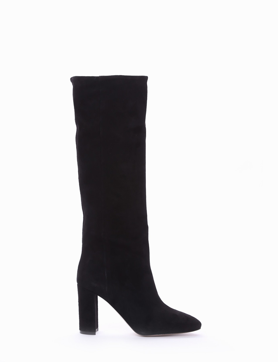 High heel boots heel 8 cm black chamois