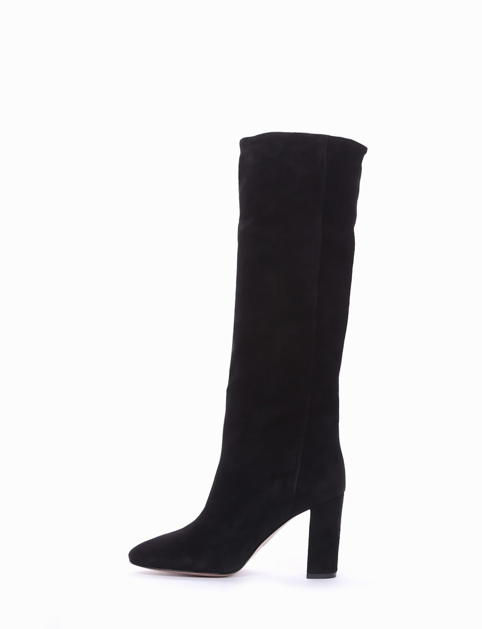 High heel boots heel 8 cm black chamois