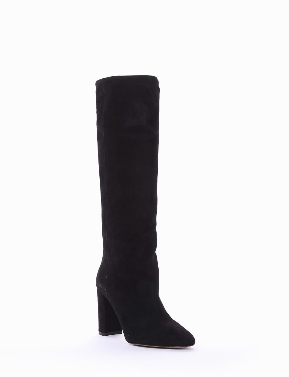 High heel boots heel 8 cm black chamois