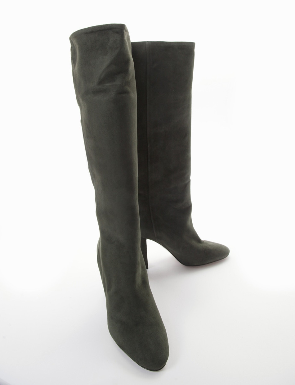 High heel boots heel 8 cm green chamois