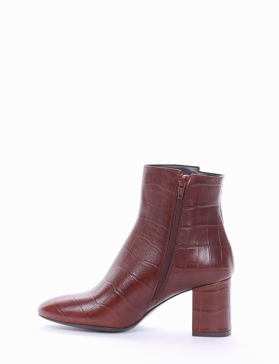 High heel ankle boots heel 6 cm brown coconut