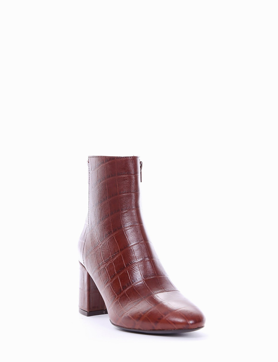 High heel ankle boots heel 6 cm brown coconut
