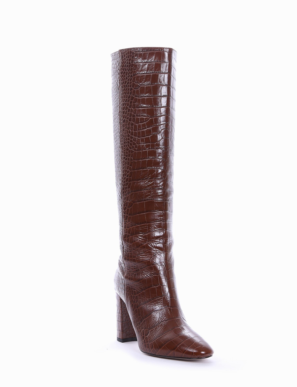 High heel boots heel 9 cm dark brown coconut