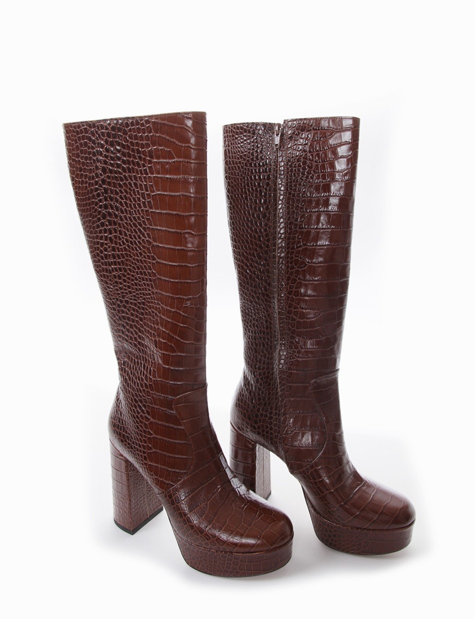 High heel boots heel 12 cm dark brown coconut