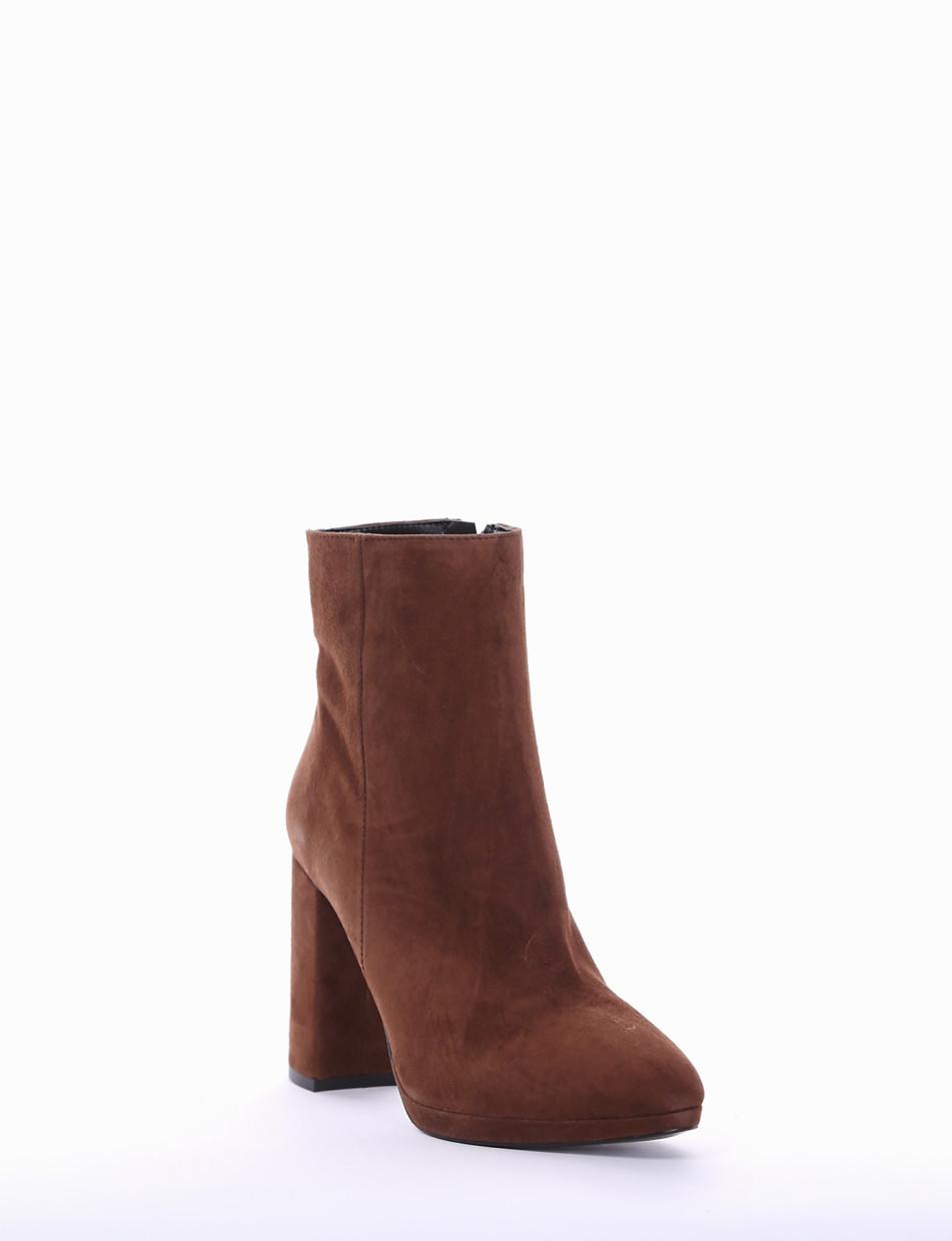 High heel ankle boots heel 9 cm dark brown chamois