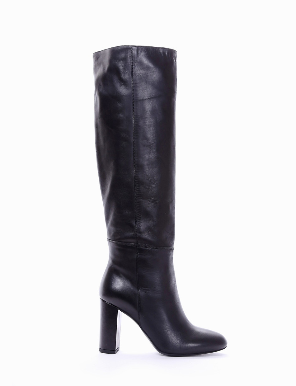 High heel boots heel 9 cm black leather