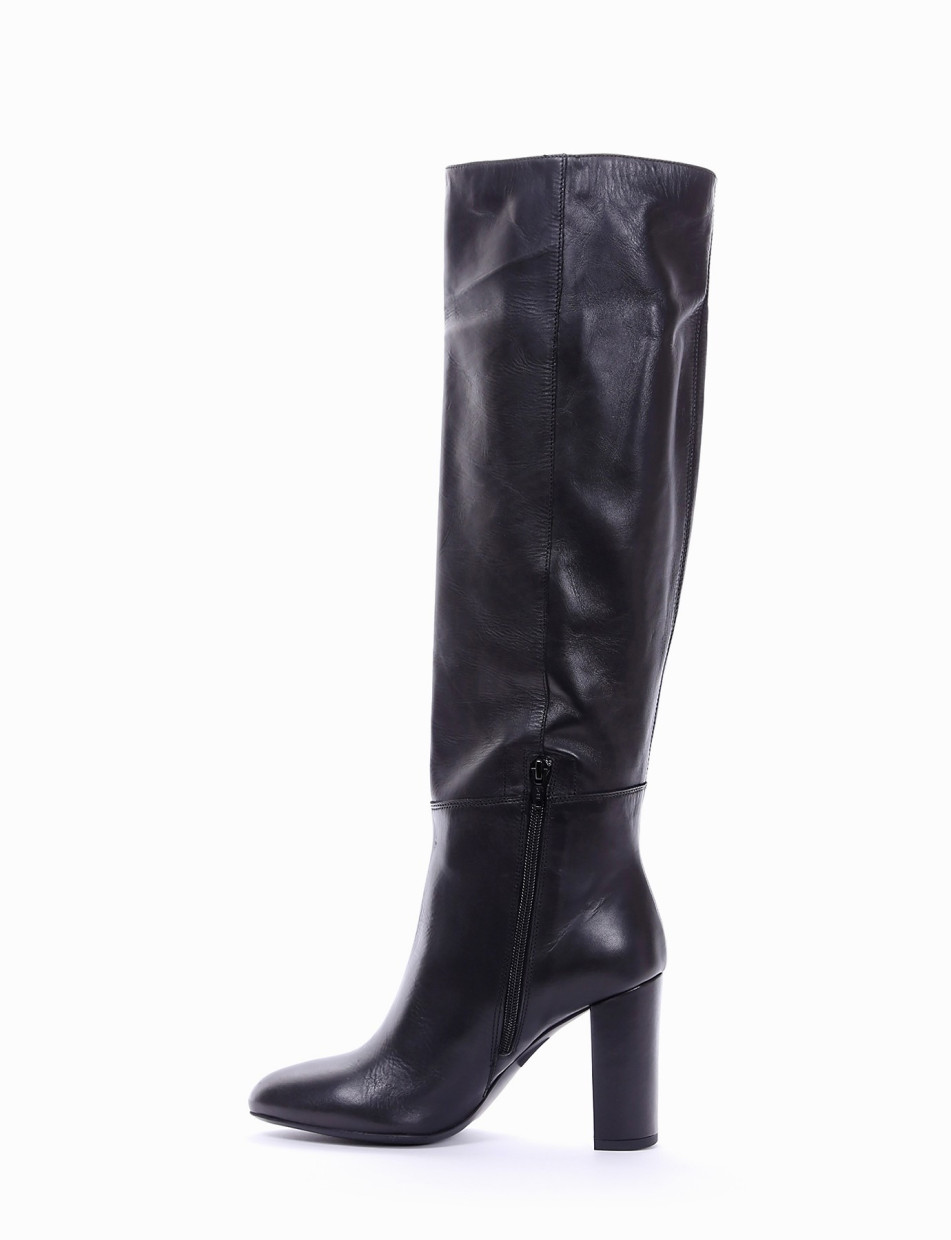 High heel boots heel 9 cm black leather