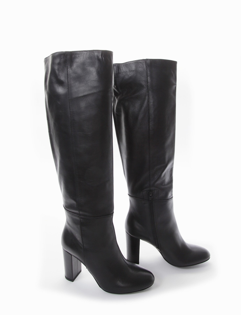 High heel boots heel 9 cm black leather