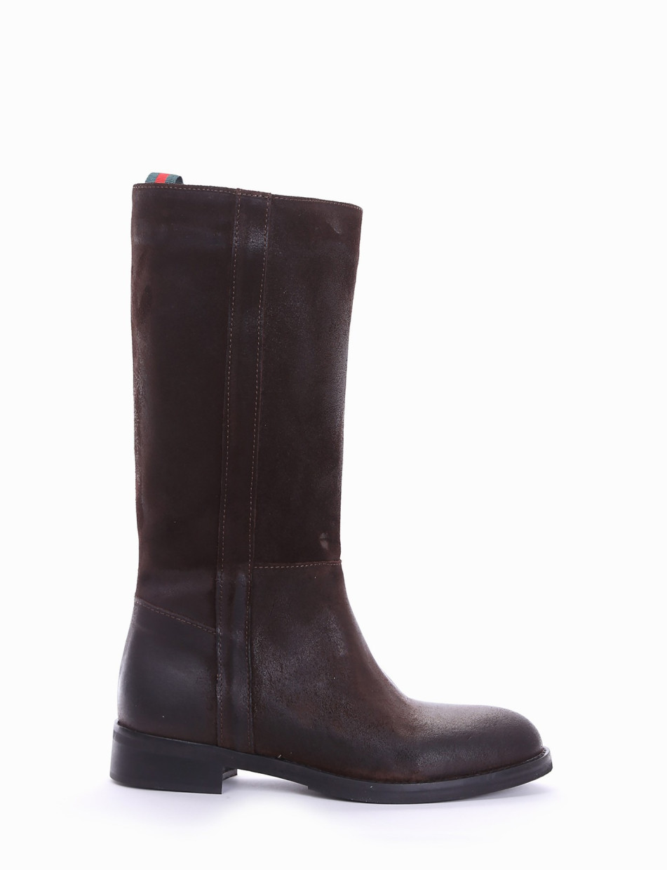 Low heel boots heel 2 cm dark brown chamois