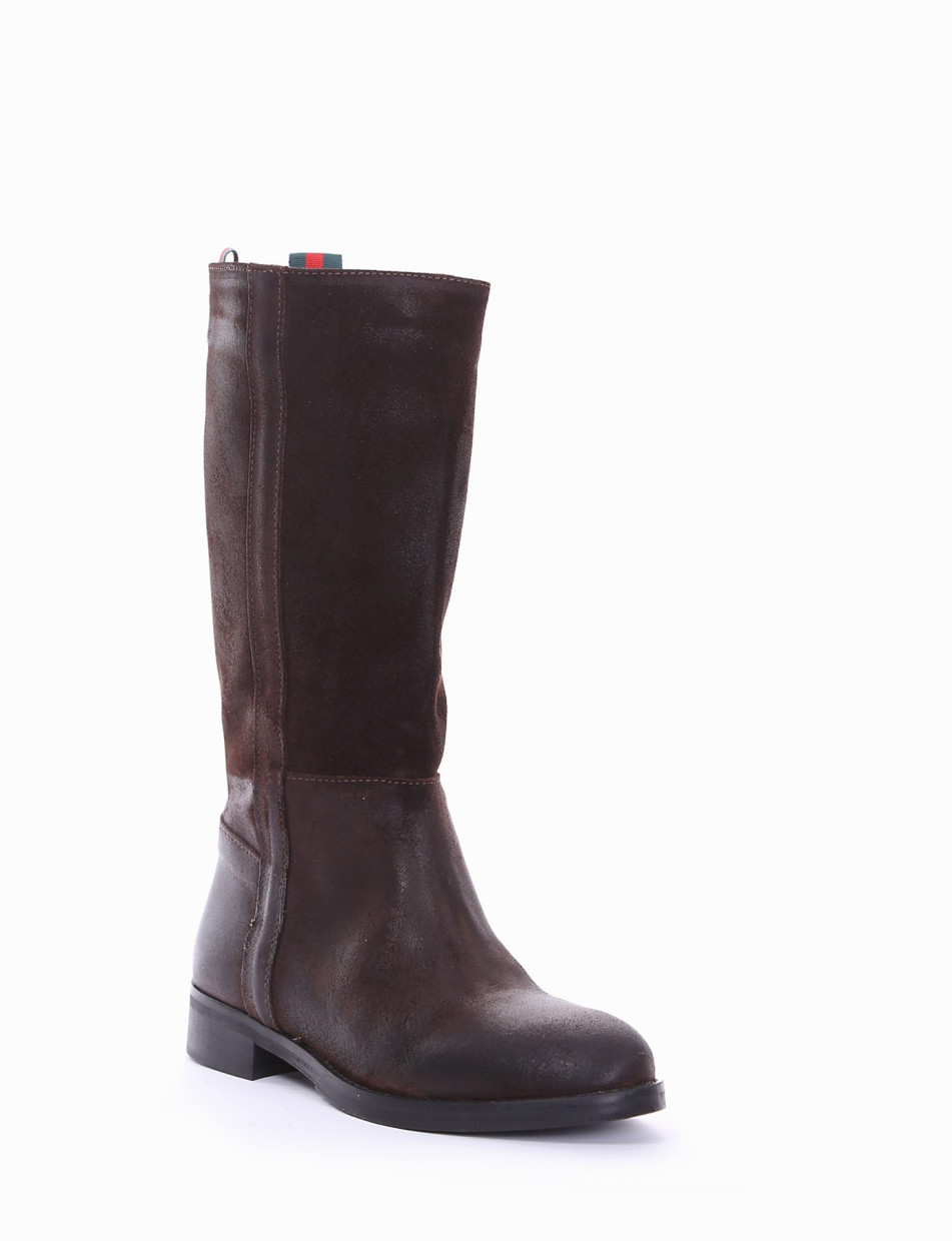 Low heel boots heel 2 cm dark brown chamois