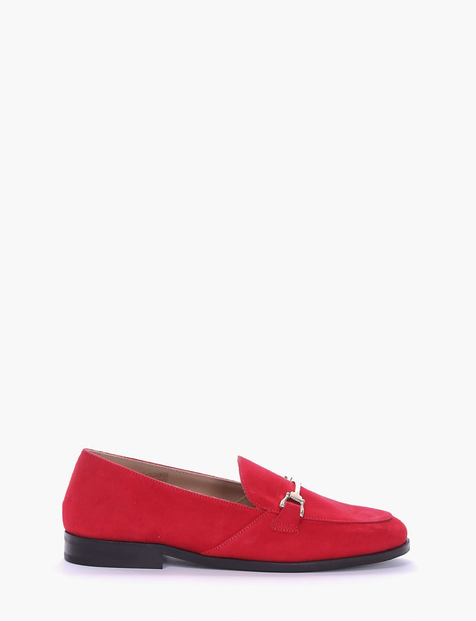 Loafers heel 1 cm red chamois