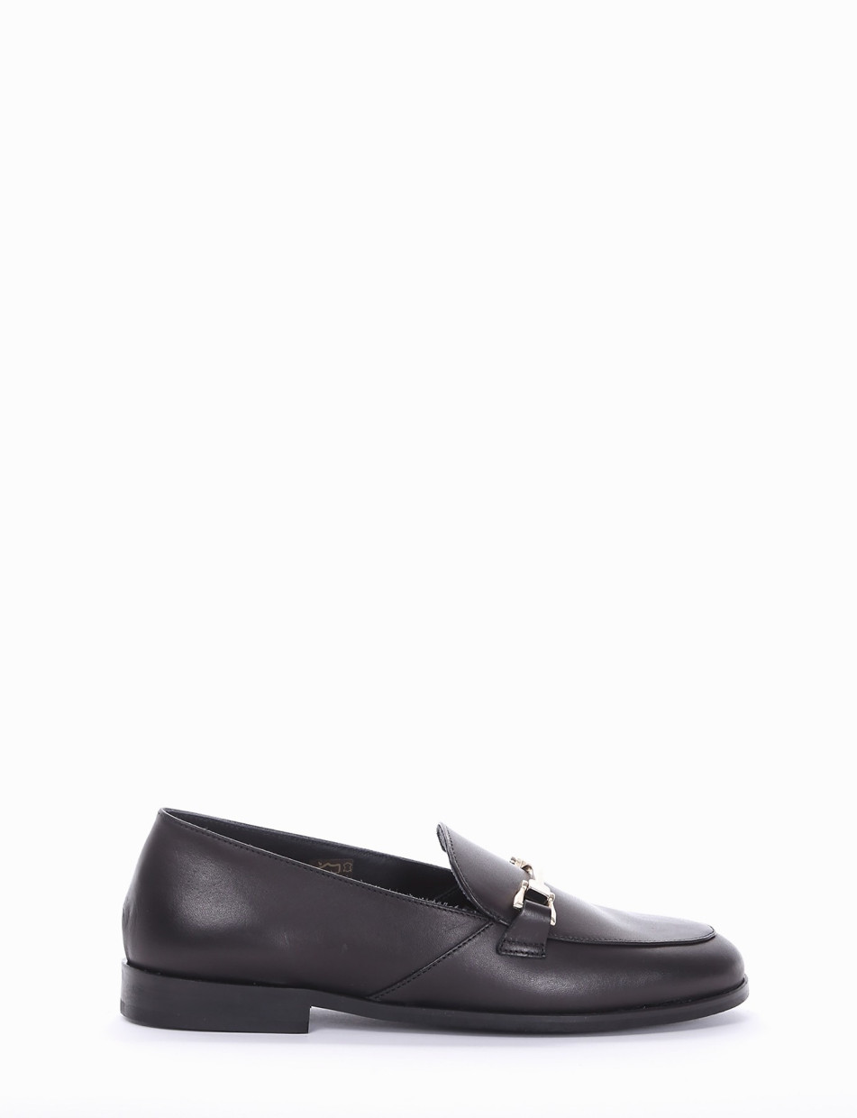 Loafers heel 1 cm black leather