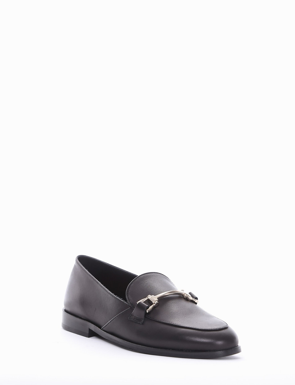 Loafers heel 1 cm black leather