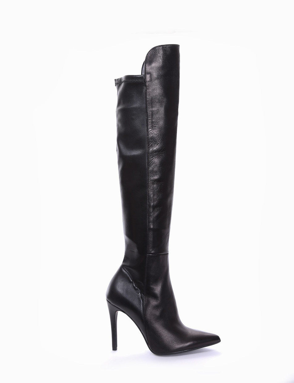 High heel boots heel 9 cm black leather