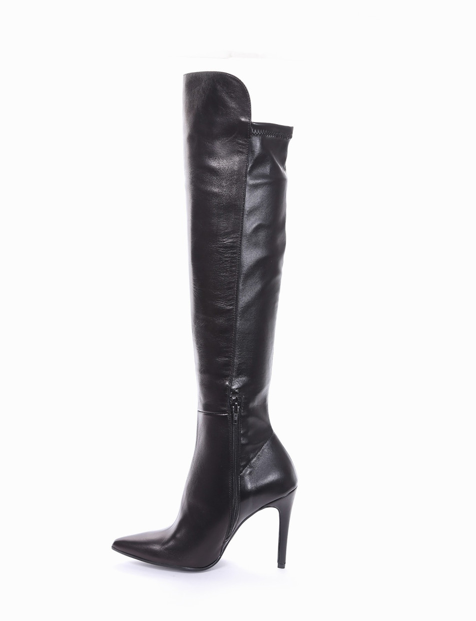 High heel boots heel 9 cm black leather