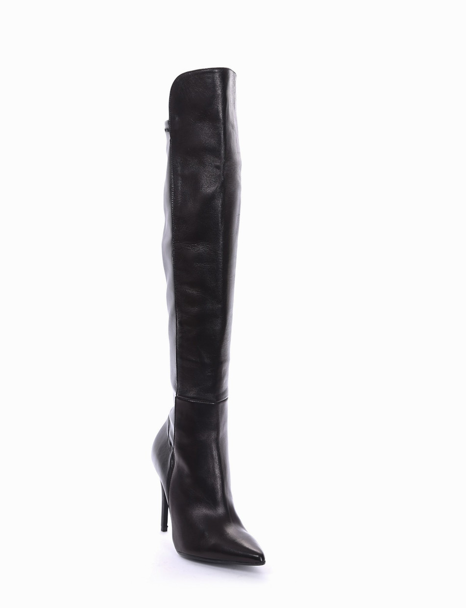 High heel boots heel 9 cm black leather