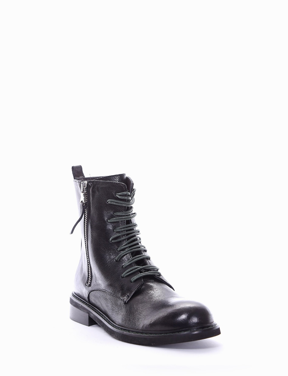 Combat boots heel 2 cm black leather