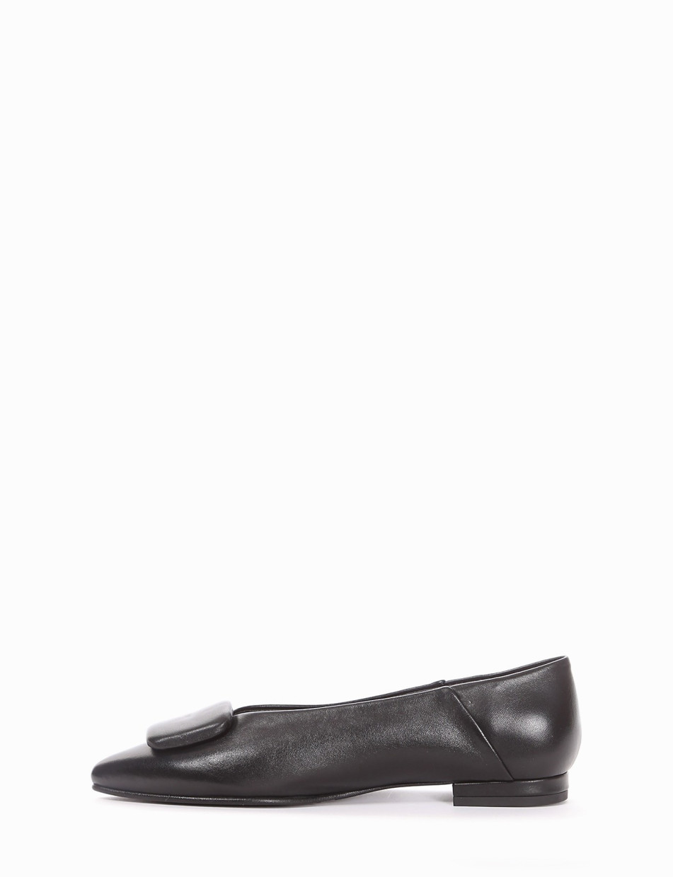 Flat shoes heel 1 cm black leather