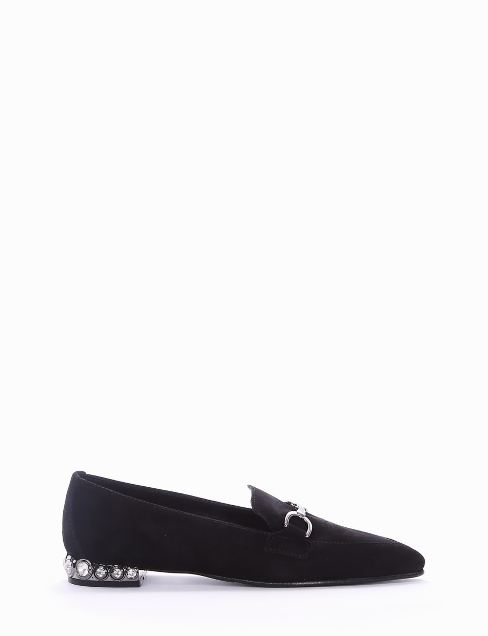 Loafers heel 1 cm black chamois