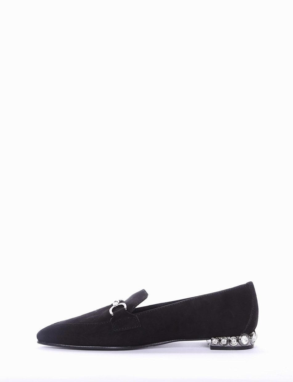 Loafers heel 1 cm black chamois