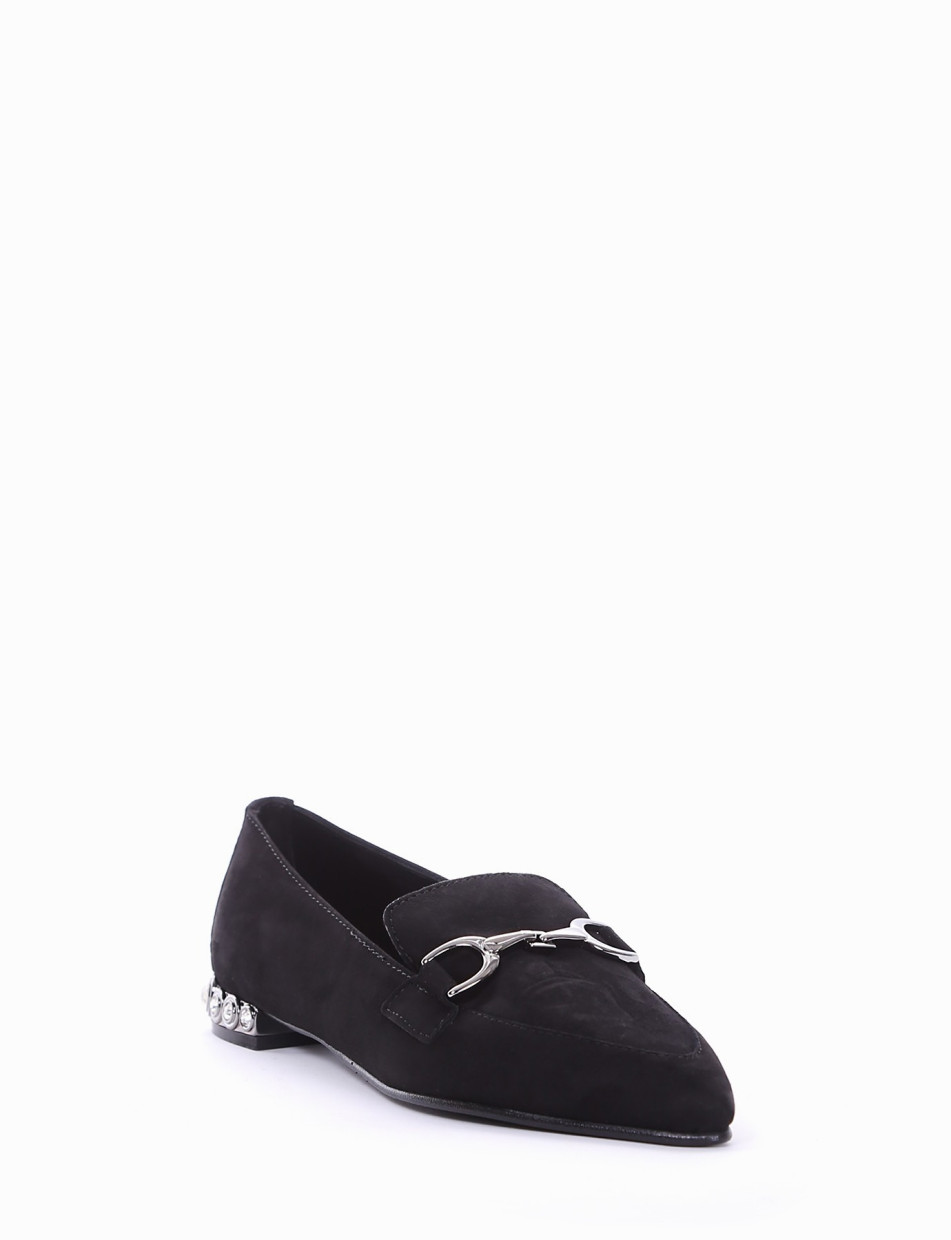 Loafers heel 1 cm black chamois