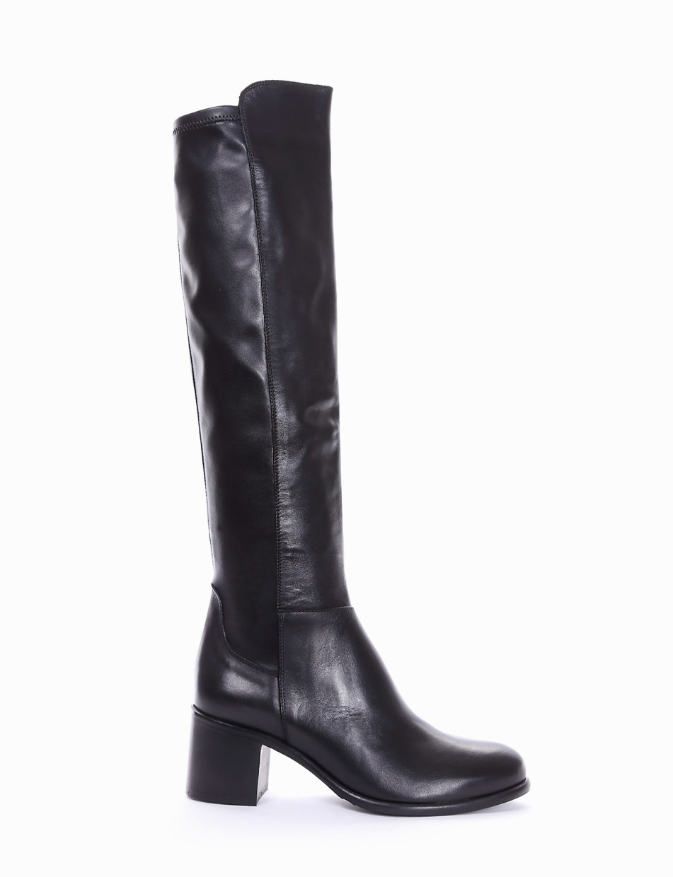 High heel boots heel 5 cm black leather