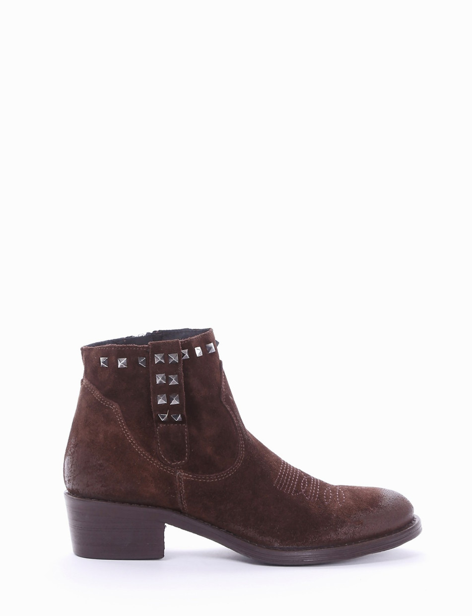 Low heel ankle boots heel 4 cm dark brown chamois