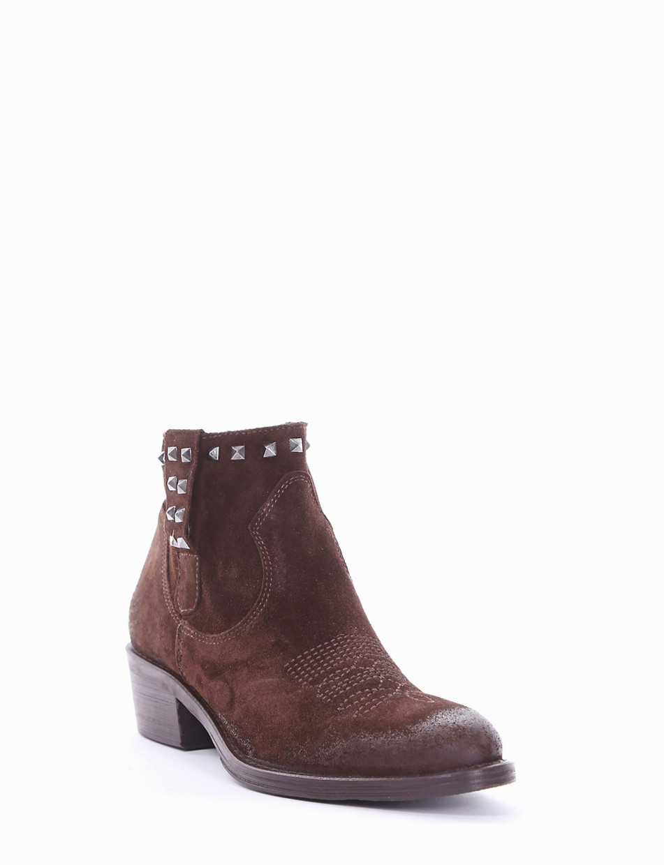 Low heel ankle boots heel 4 cm dark brown chamois