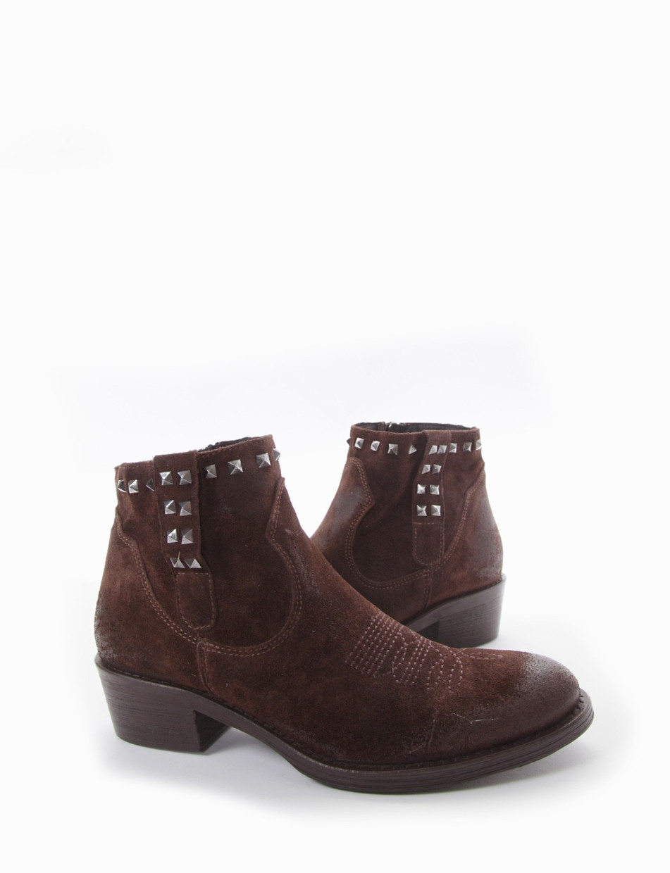 Low heel ankle boots heel 4 cm dark brown chamois