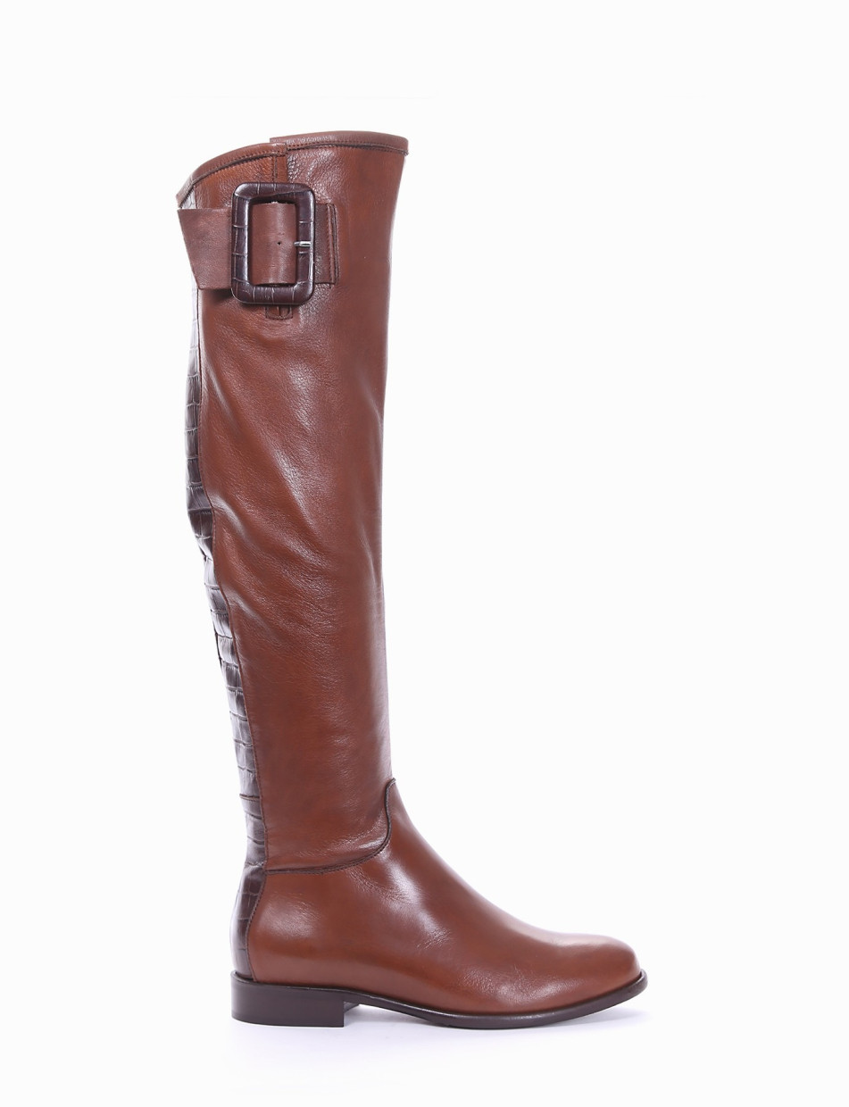 Low heel boots heel 2 cm brown leather