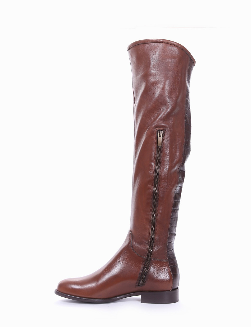 Low heel boots heel 2 cm brown leather