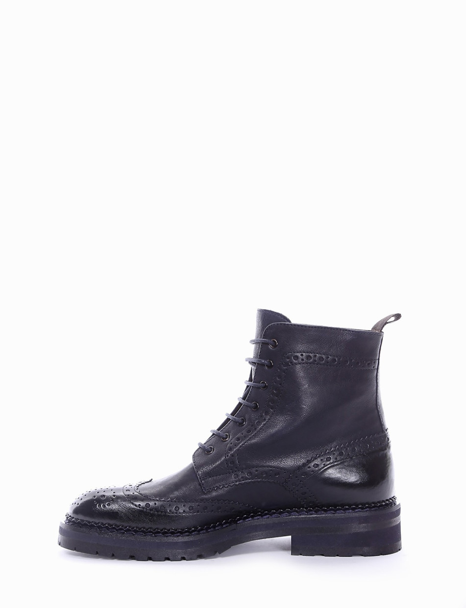 Combat boots heel 2 cm blu leather