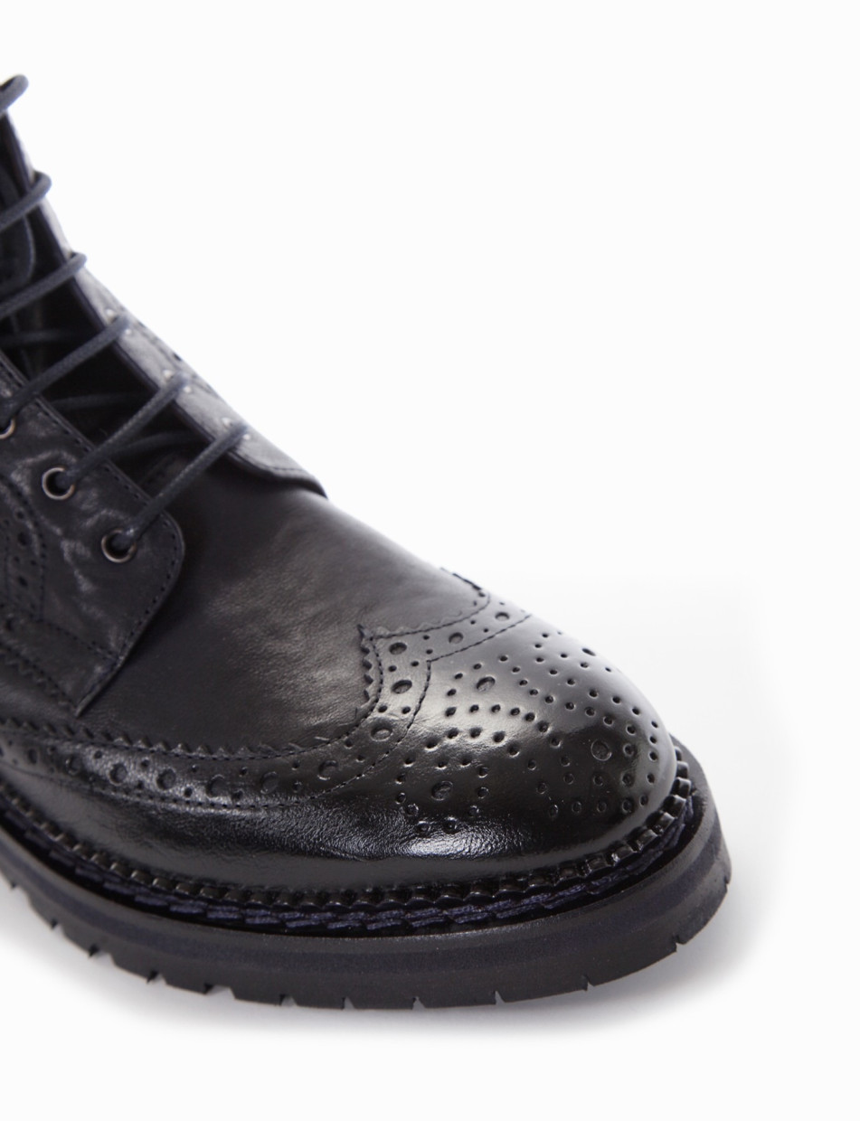 Combat boots heel 2 cm blu leather