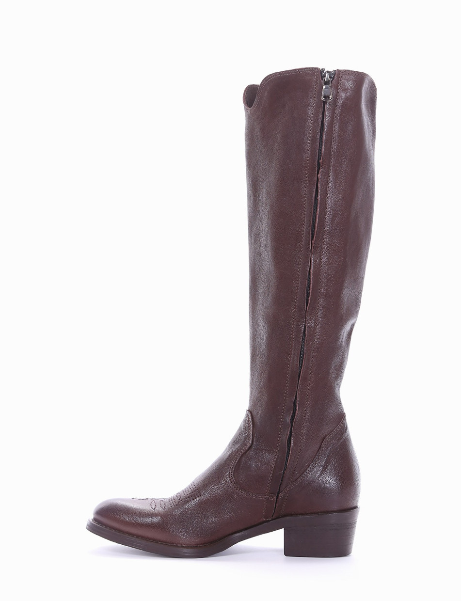 Low heel boots heel 3 cm dark brown leather