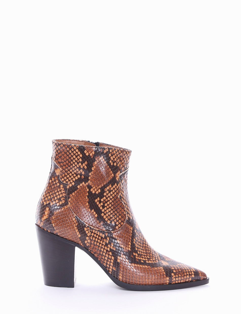 High heel ankle boots heel 8 cm brown python