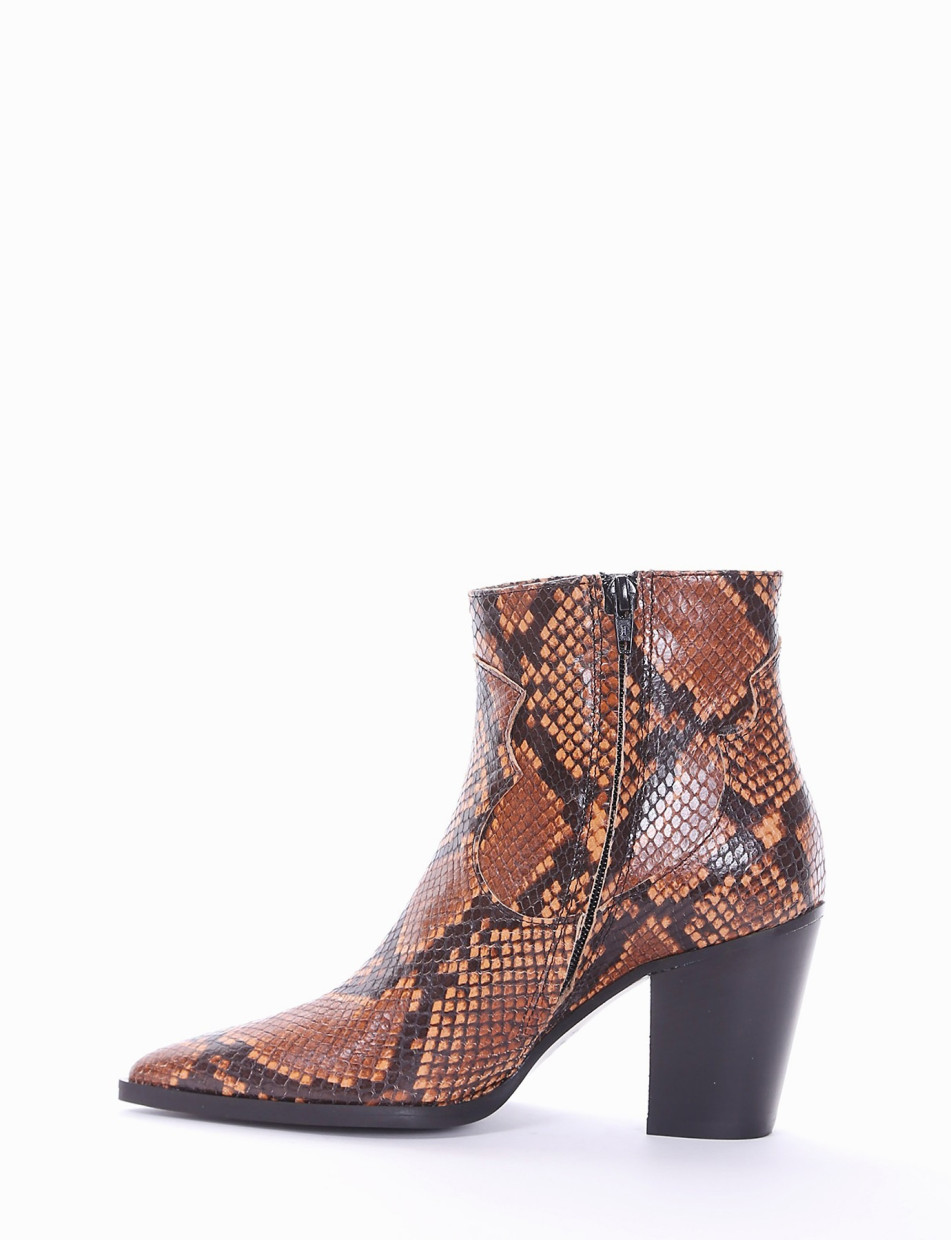 High heel ankle boots heel 8 cm brown python