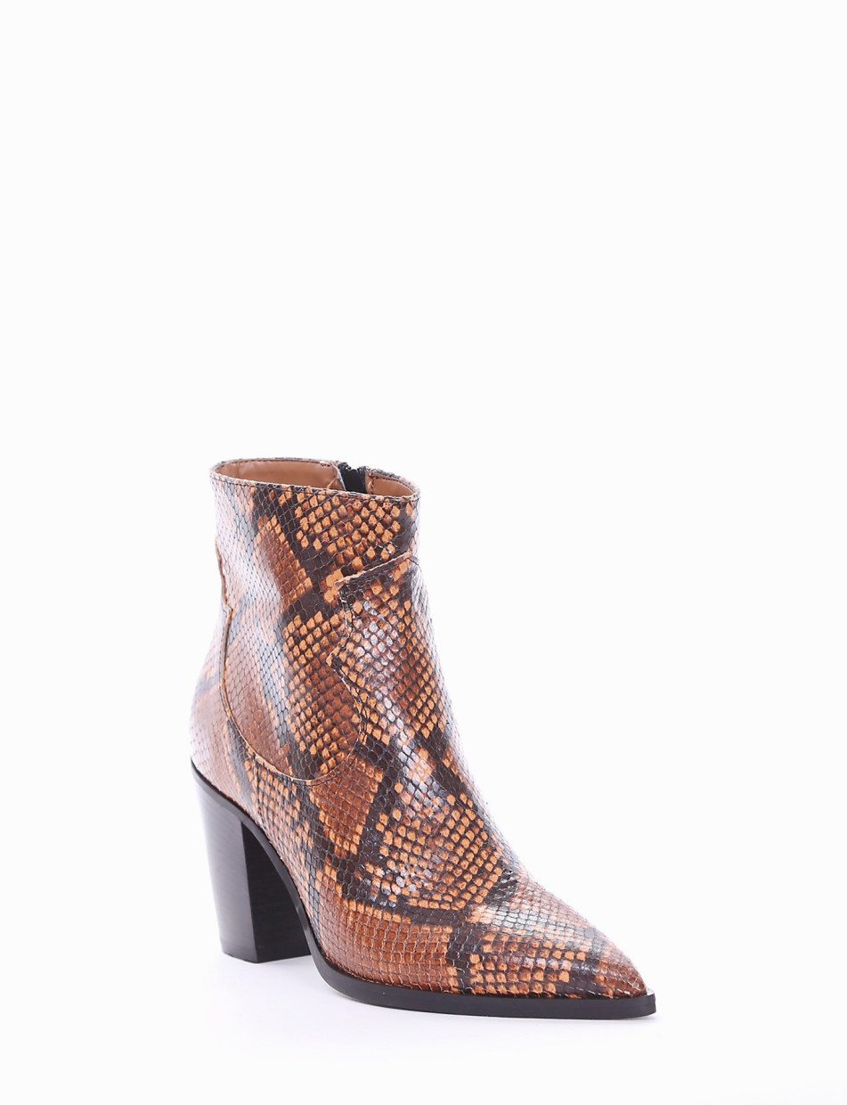 High heel ankle boots heel 8 cm brown python