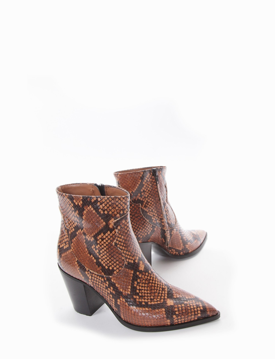 High heel ankle boots heel 8 cm brown python